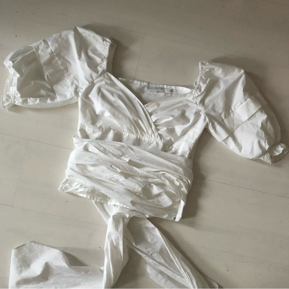 NY&Co White Puff Sleeve Wrap Blouse